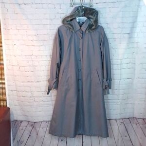 London Fog   Y2K Gray WaterProof Fleece Removable Lining & Hood  Trench Coat 8 S